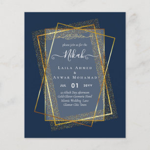 Prospectus 11,4 Cm X 14,2 Cm Faire-part de mariage islamique NIKAH Cadre doré B