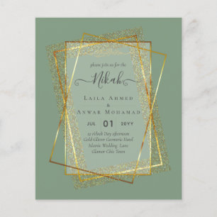Prospectus 11,4 Cm X 14,2 Cm Faire-part de mariage islamique NIKAH Cadre doré B