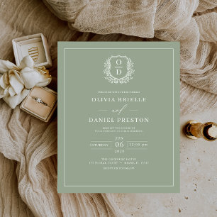 Prospectus 11,4 Cm X 14,2 Cm Faire-part de mariage Monogramme vert de l'échelle