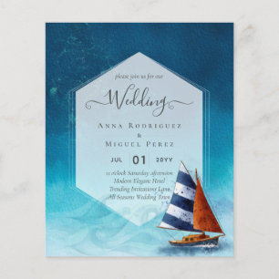 Prospectus 11,4 Cm X 14,2 Cm Faire-part de mariage nautique avec voilier