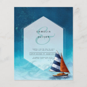 Prospectus 11,4 Cm X 14,2 Cm Faire-part de mariage nautique avec voilier