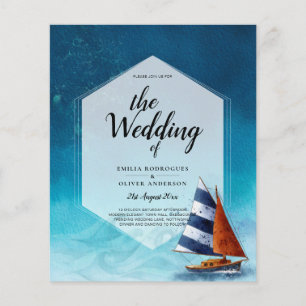 Prospectus 11,4 Cm X 14,2 Cm Faire-part de mariage nautique avec voilier