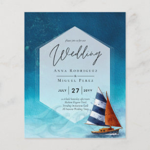 Prospectus 11,4 Cm X 14,2 Cm Faire-part de mariage nautique avec voilier