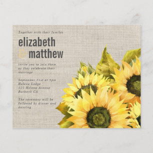 Prospectus 11,4 Cm X 14,2 Cm FAIRE-PART DE MARIAGE PAPIER   Burlap de tournesol