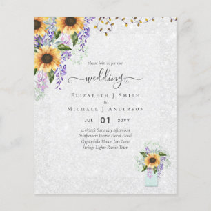 Prospectus 11,4 Cm X 14,2 Cm Faire-part de mariage pas cher Tournesols rustique
