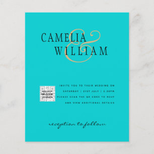 Prospectus 11,4 Cm X 14,2 Cm Faire-part de mariage photo QRCode RSVP Turquoise