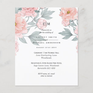 Prospectus 11,4 Cm X 14,2 Cm Faire-part de mariage Pivoines Rose Pêche Rose Blu