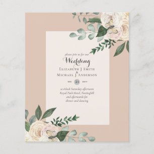 Prospectus 11,4 Cm X 14,2 Cm Faire-part de mariage Roses blanches AU BUDGET LE