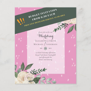 Prospectus 11,4 Cm X 14,2 Cm Faire-part de mariage Roses Blanches AU BUDGET LE
