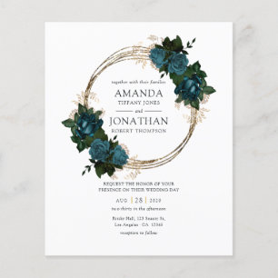 Prospectus 11,4 Cm X 14,2 Cm Faire-part de mariage turquoise et or floral