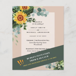 Prospectus 11,4 Cm X 14,2 Cm Faireparts DE MARIAGE LES MOINS CHERS Tournesols E