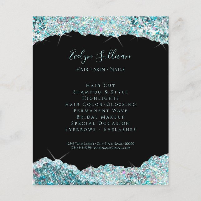 Prospectus 11,4 Cm X 14,2 Cm Faux turquoise parties scintillant flyer (Devant)