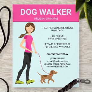 Prospectus 11,4 Cm X 14,2 Cm Femme Promeneuse de Chien Avec Une Illustration de