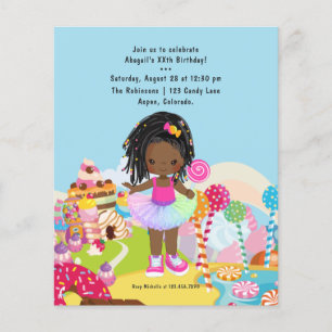 Prospectus 11,4 Cm X 14,2 Cm Fête d'anniversaire de fille afro-américaine Candy