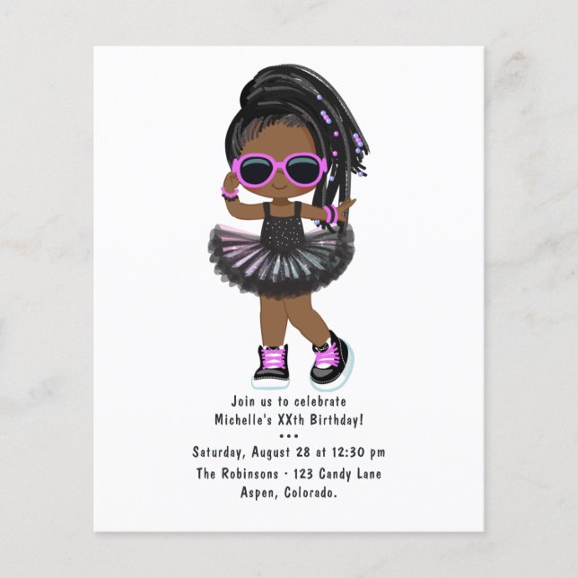Prospectus 11,4 Cm X 14,2 Cm Fête d'anniversaire de fille tutu Cool Hip Hop Rap (Devant)