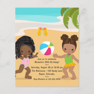 Prospectus 11,4 Cm X 14,2 Cm Fête d'anniversaire d'été de fille à la plage