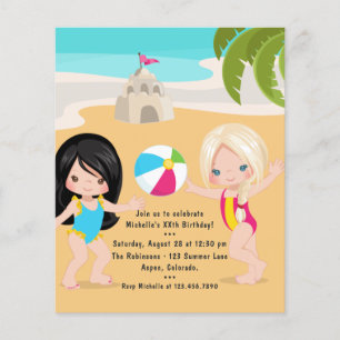 Prospectus 11,4 Cm X 14,2 Cm Fête d'anniversaire d'été de fille à la plage