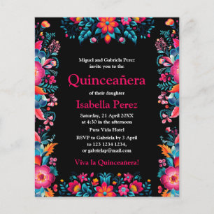 Prospectus 11,4 Cm X 14,2 Cm Fête d'anniversaire mexicaine noire de Quinceanera
