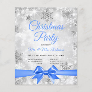 Prospectus 11,4 Cm X 14,2 Cm Fête de Noël Argent Hiver Étincelle Bleu Ruban