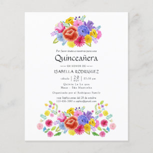 Prospectus 11,4 Cm X 14,2 Cm Fête de Quinceañera Florale Aquarelle Espagnole