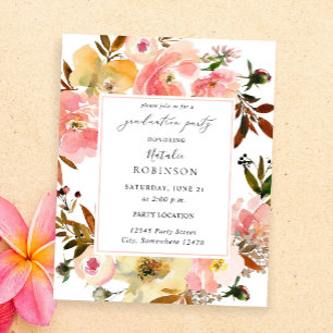 Prospectus 11,4 Cm X 14,2 Cm Fête de Remise de Diplôme Florale Rose et Jaune Bo