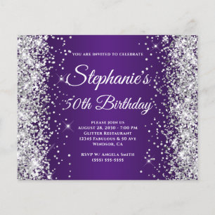 Prospectus 11,4 Cm X 14,2 Cm Fête des 50 ans ombré royal violet avec paillettes