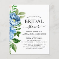 Fête des mariées budgétaire Blue Floral Invitation
