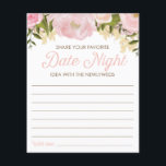 Prospectus 11,4 Cm X 14,2 Cm Fête des mariées rose floral double face Date Nuit<br><div class="desc">Commencez la fête avec cette amusante activité de Fête des mariées DOUBLE côté! L'un des côtés est Partagez votre Idée de la Nuit Date préférée - et l'autre est Partagez quelques conseils! Double le plaisir pour le prix d'un ! Matching Menu : https://www.zazzle.com/wedding_menu_bridal_shower_menu_pink_floral-245039215506897611 Matching Favoriser Stickers : https://www.zazzle.com/pink_floral_sticker-217268181705341556 Matching Cups...</div>