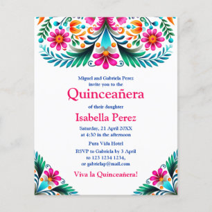 Prospectus 11,4 Cm X 14,2 Cm Fête Florale Quinceañera Anniversaire Mexicain Bla