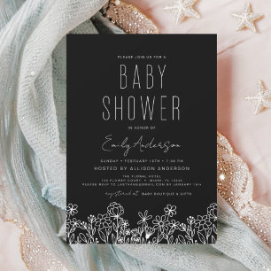 Prospectus 11,4 Cm X 14,2 Cm Fleur sauvage budget Boho Baby shower noir