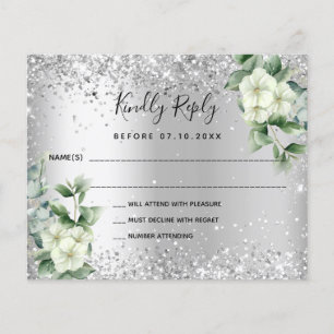 Prospectus 11,4 Cm X 14,2 Cm Fleurs blanches en argent eucalyptus mariage note
