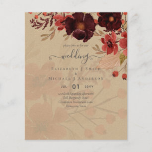 Prospectus 11,4 Cm X 14,2 Cm Fleurs d'automne pour mariage Terracotta Bourgogne