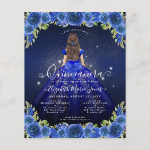 Prospectus 11,4 Cm X 14,2 Cm Floral Royal Blue Gold Princess Quinceanera pas ch