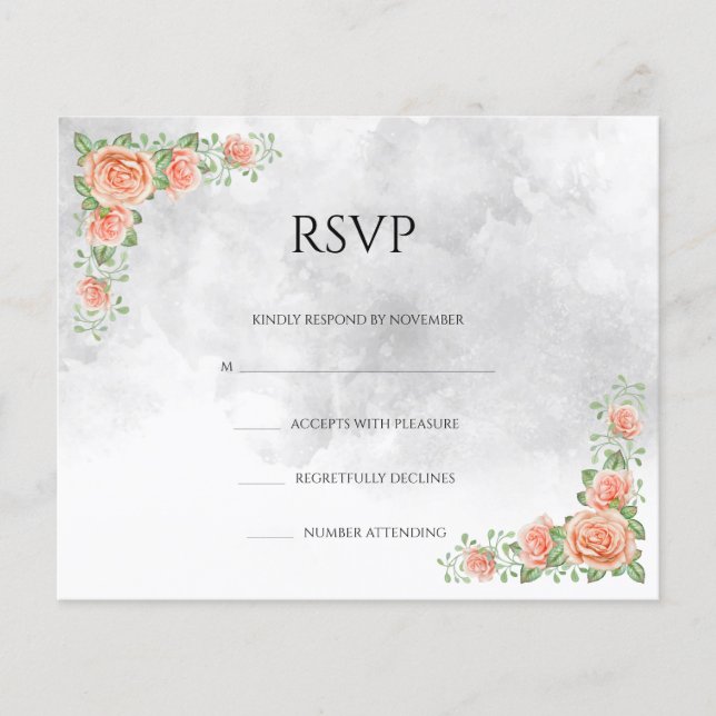 Prospectus 11,4 Cm X 14,2 Cm Flore Mariage carte RSVP (Devant)