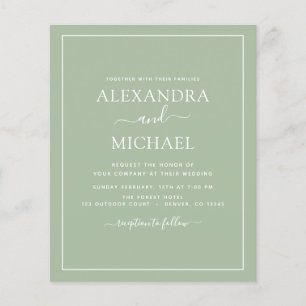 Prospectus 11,4 Cm X 14,2 Cm Flyer de mariage typographie moderne vert sauge bu