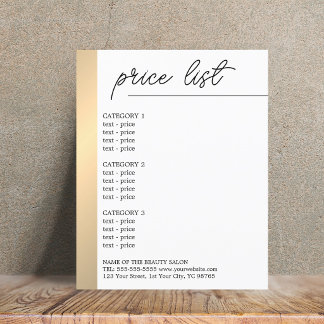 Prospectus 11,4 Cm X 14,2 Cm Flyer de menu de beauté à ligne dorée fausse blanc
