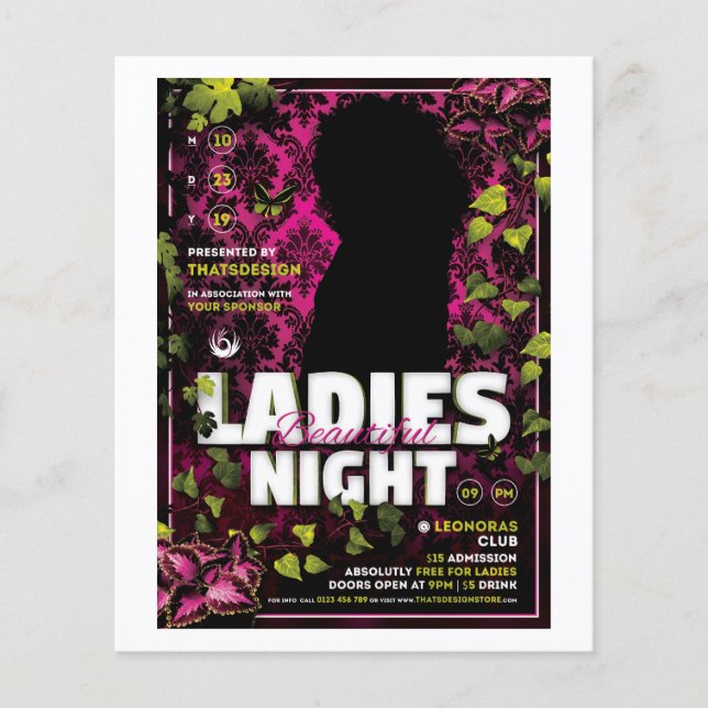 Prospectus 11,4 Cm X 14,2 Cm Flyer de nuit pour dames (Devant)