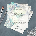 Prospectus 11,4 Cm X 14,2 Cm Flyer de parties scintillant argent turquoise aqua<br><div class="desc">élégant salon de beauté flyer</div>