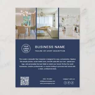 Prospectus 11,4 Cm X 14,2 Cm Flyer d'entreprise bleu marine avec logo minimal