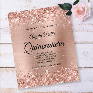 Prospectus 11,4 Cm X 14,2 Cm Flyer en papier pailleté rose gold pour Quinceañer