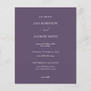 Prospectus 11,4 Cm X 14,2 Cm Flyer Mariage de calligraphie violet de prune budg