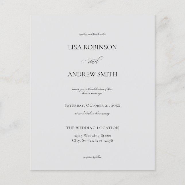 Prospectus 11,4 Cm X 14,2 Cm Flyer Mariage gris budget (Devant)