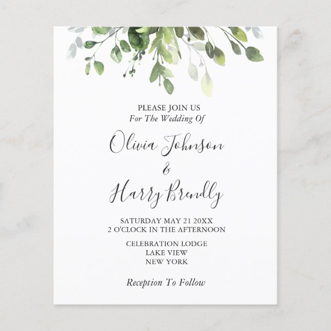 Prospectus 11,4 Cm X 14,2 Cm Flyer Mariage Rustique Eucalyptus Budget (Devant)