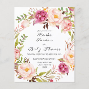 Prospectus 11,4 Cm X 14,2 Cm Flyer pour Baby Shower Floral Rose Pâle Budget Blu