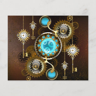 Prospectus 11,4 Cm X 14,2 Cm Fond rouillé Steampunk avec verres turquoise
