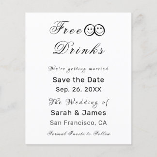 Prospectus 11,4 Cm X 14,2 Cm Funny Free Drink Photo Wedding Save the Date
