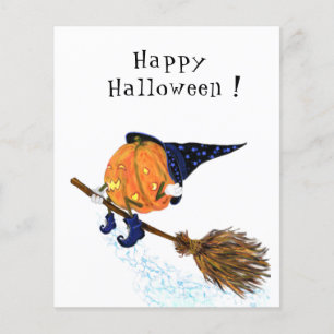 Prospectus 11,4 Cm X 14,2 Cm Funny Halloween Flyer Sorcière Citrouille Volant S