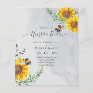 Prospectus 11,4 Cm X 14,2 Cm Girasoles de Invitación de Boda Económica Bilingüe
