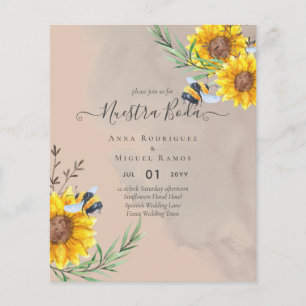 Prospectus 11,4 Cm X 14,2 Cm Girasoles de Invitación de Boda Económica Bilingüe