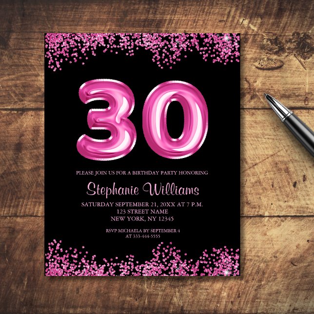 Prospectus 11,4 Cm X 14,2 Cm Glam Pink Foil Balloon 30th Birthday Invitation (Personalize with your party information.  Matching items available in the collection)